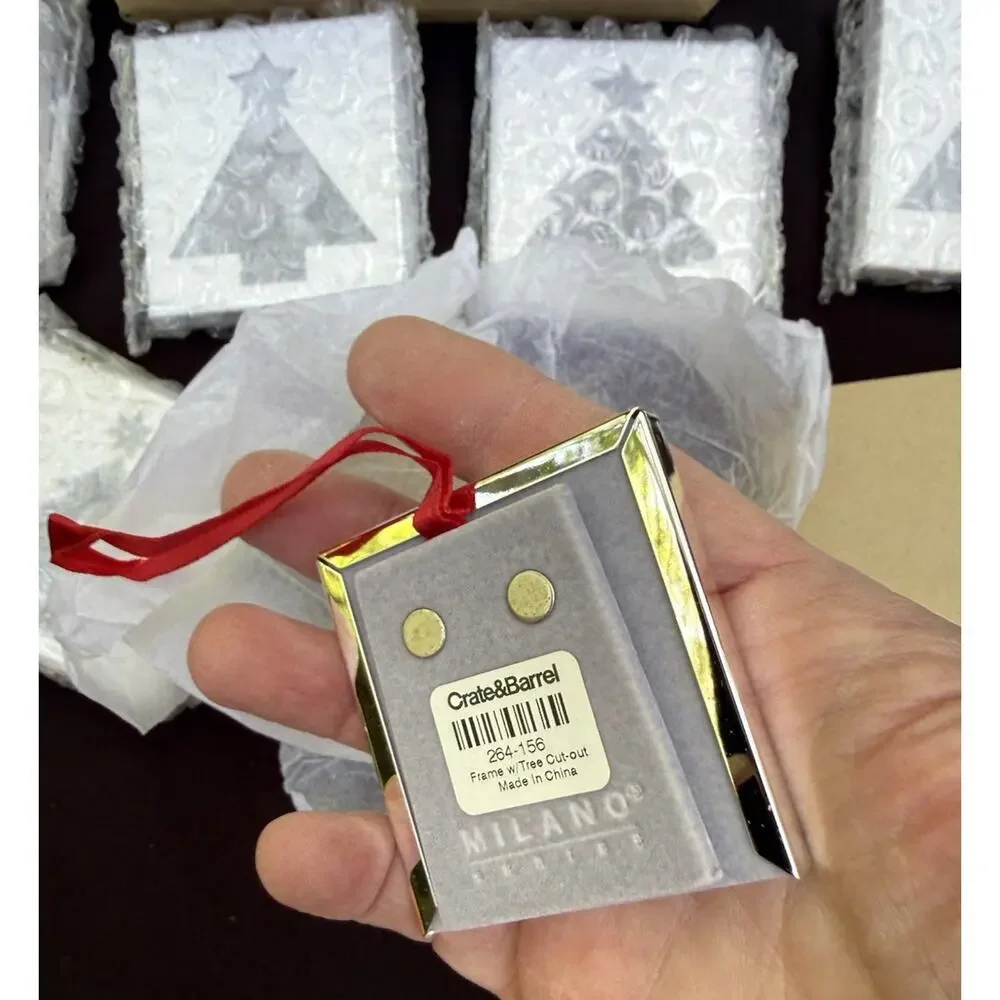 6 New Crate and Barrel Milano Photo Frame Christmas Tree Ornaments -46D